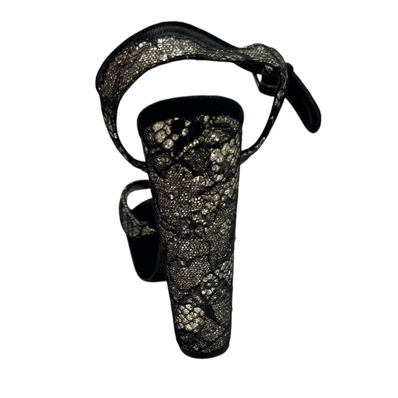 KURT GEIGER BLACK LACE OVER SILVER GLITTER PLATFORM HEELED SANDALS - Picture 10 of 14